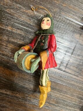House Of Hatten Folk Art Red & Green Drummer Ornament 1989 Vintage